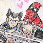 Crayone drawing of Deadpool and Wolverine